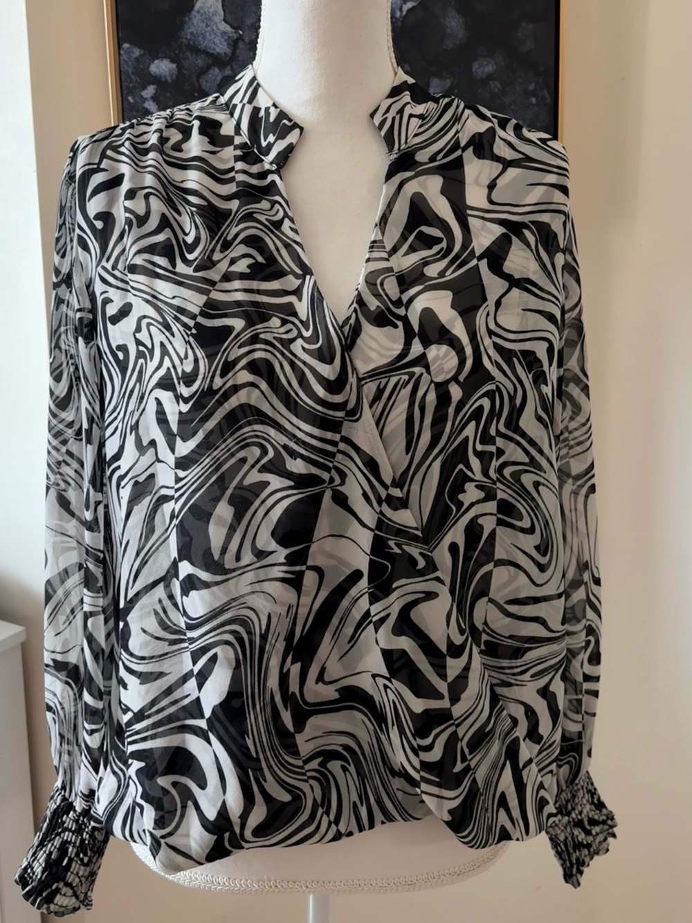 Veronica M Black and White Swirl Print Blouse